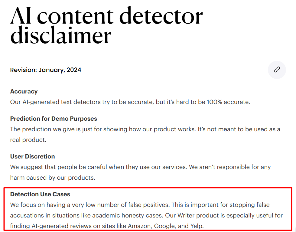 AI Content Detector Disclaimer