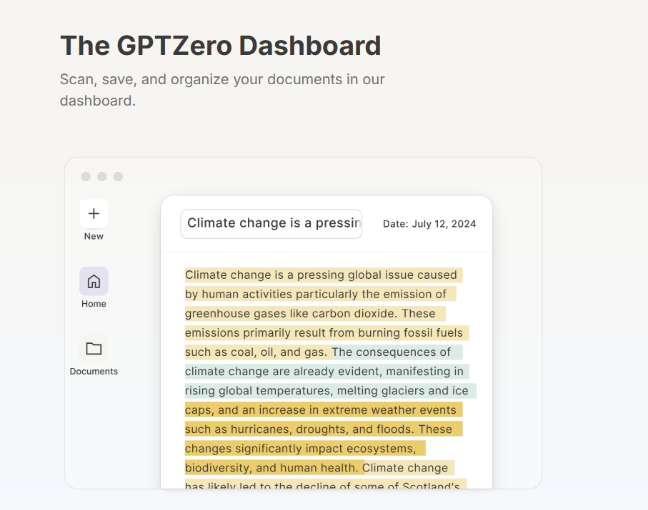 GPT ZERO Dashboard